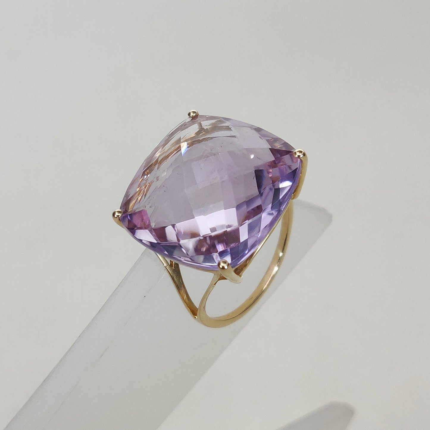 Natural Pink Amethyst Ring, 14K Solid Yellow Gold Pink Amethyst Ring, February Birthstone Ring, Prong Ring, Square Ring, Anniversary Present