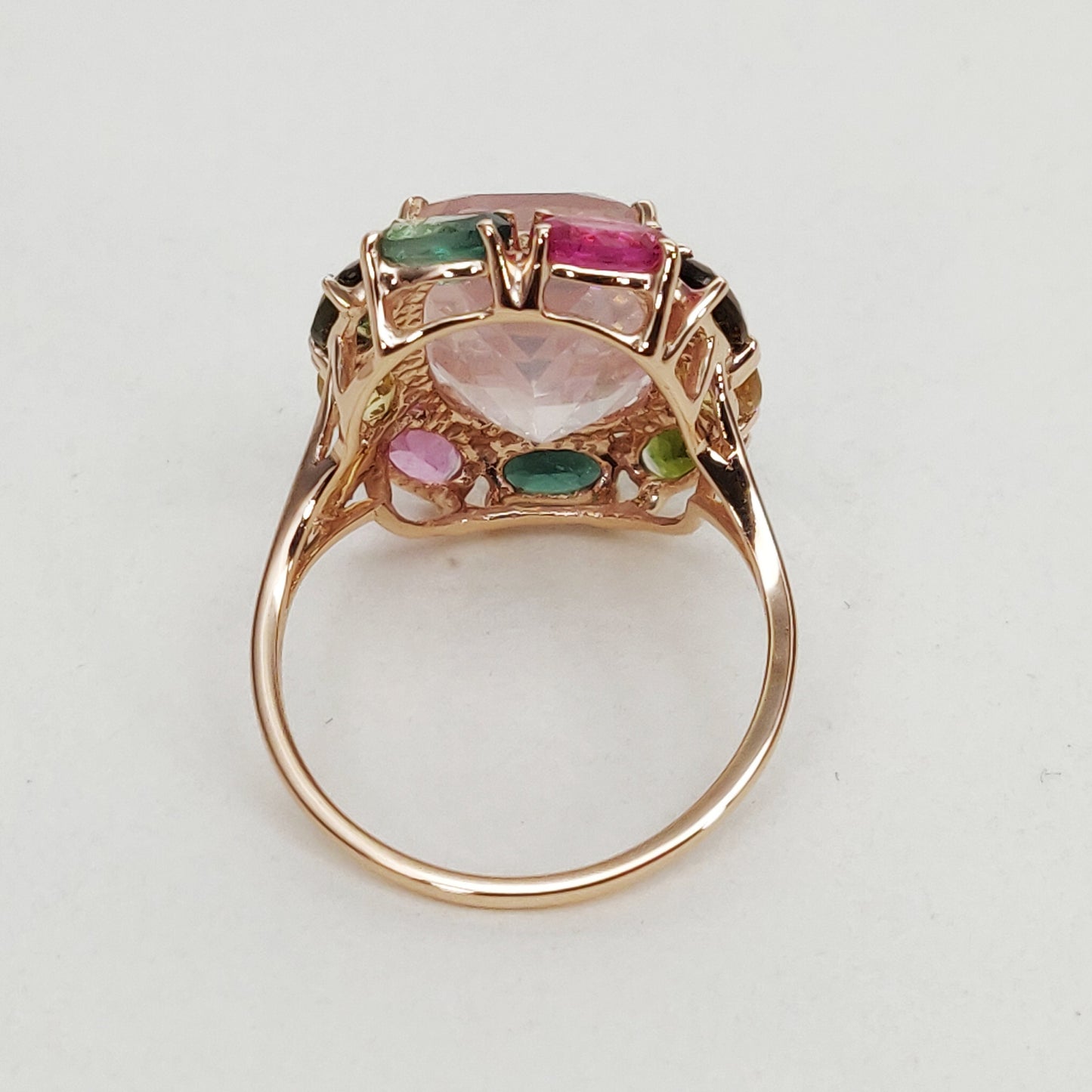 Natural Rose Quartz Ring, 14K Solid Yellow Gold Rose Quartz With Multi Tourmaline Ring, January Birthstone Ring, Prong Ring, Oval Ring,