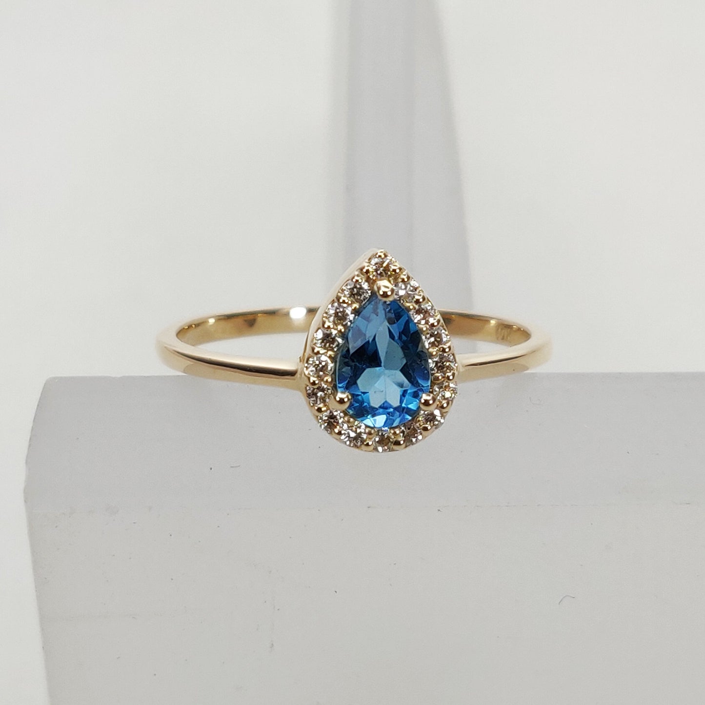 Natural Swiss Blue Topaz Diamond Ring, 14K Solid Yellow Gold Swiss Blue Topaz Ring, December Birthstone Ring, Diamond Ring, Christmas Gift