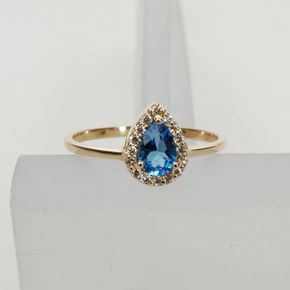 Natural Swiss Blue Topaz Diamond Ring, 14K Solid Yellow Gold Swiss Blue Topaz Ring, December Birthstone Ring, Diamond Ring, Christmas Gift