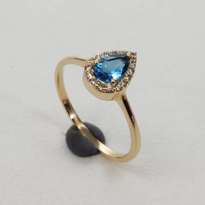 Natural Swiss Blue Topaz Diamond Ring, 14K Solid Yellow Gold Swiss Blue Topaz Ring, December Birthstone Ring, Diamond Ring, Christmas Gift