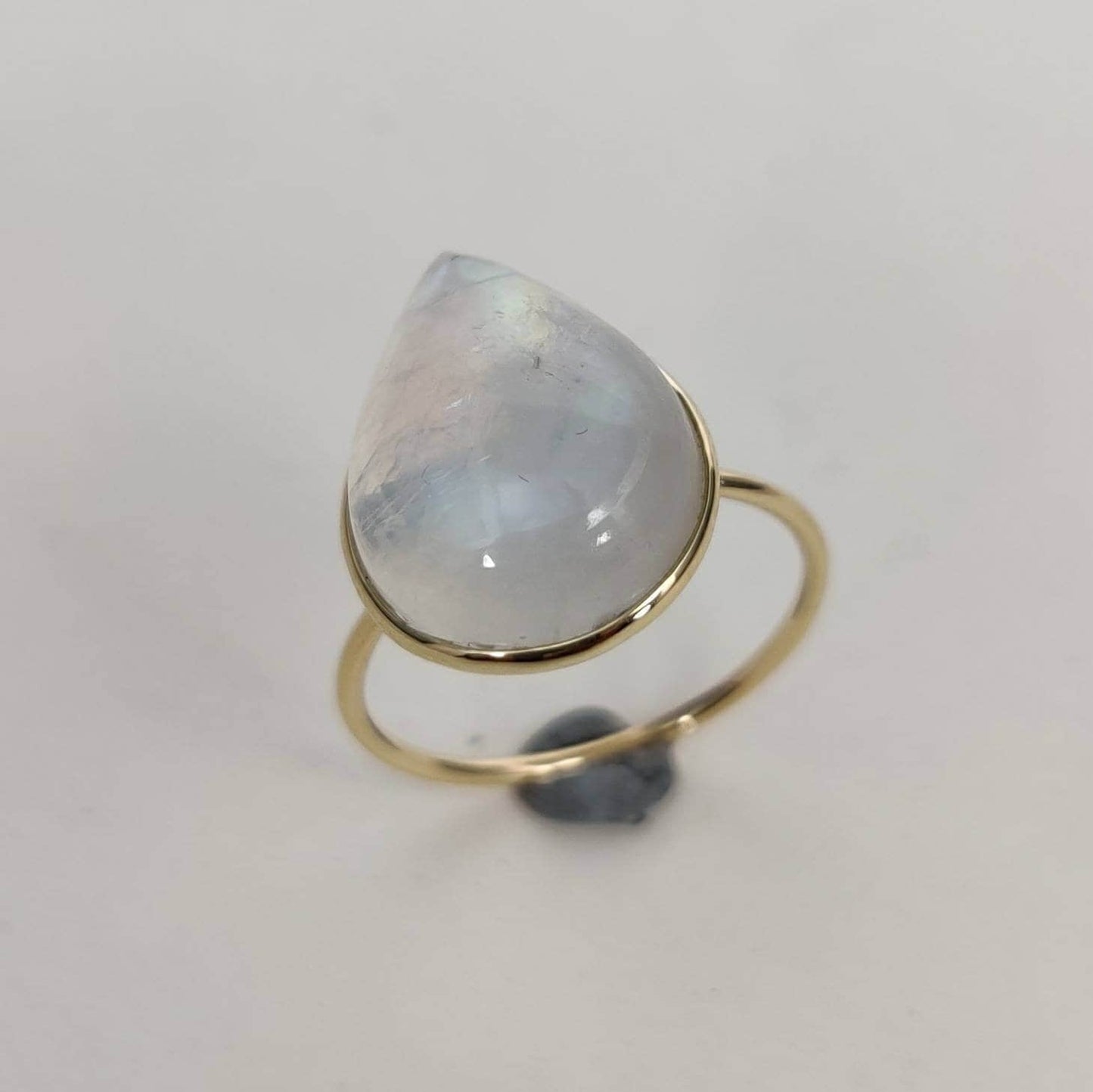 Natural Rainbow Moonstone Ring, 14K Solid Yellow Gold Blue Moonstone Ring, June Birthstone Ring, Bezel Ring, Pear Ring, Anniversary Present