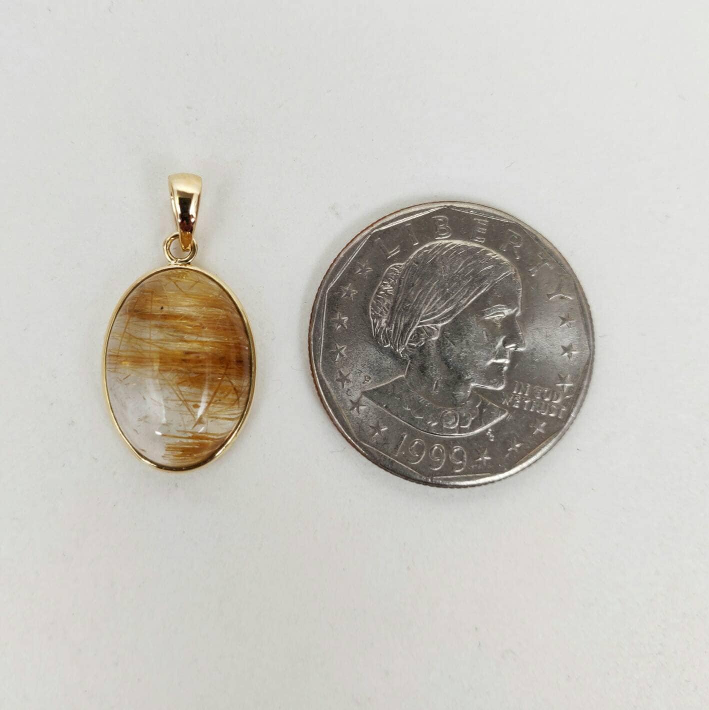 Natural Golden Rutile Pendant, 14K Solid Yellow Gold Rutile Pendant, April Birthstone, Bezel Pendant, Rutile Jewelry, Christmas Present