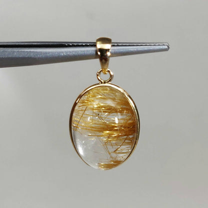 Natural Golden Rutile Pendant, 14K Solid Yellow Gold Rutile Pendant, April Birthstone, Bezel Pendant, Rutile Jewelry, Christmas Present