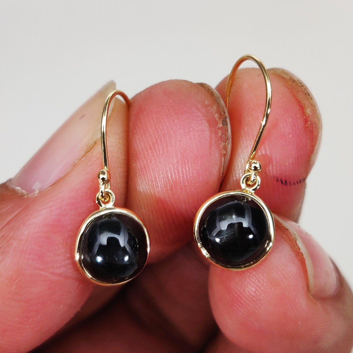 Natural Black Star Earrings, 14K Solid Yellow Gold Black Star Earrings, Bezel Earrings, September Birthstone, Drop Earrings, Birthday Gift