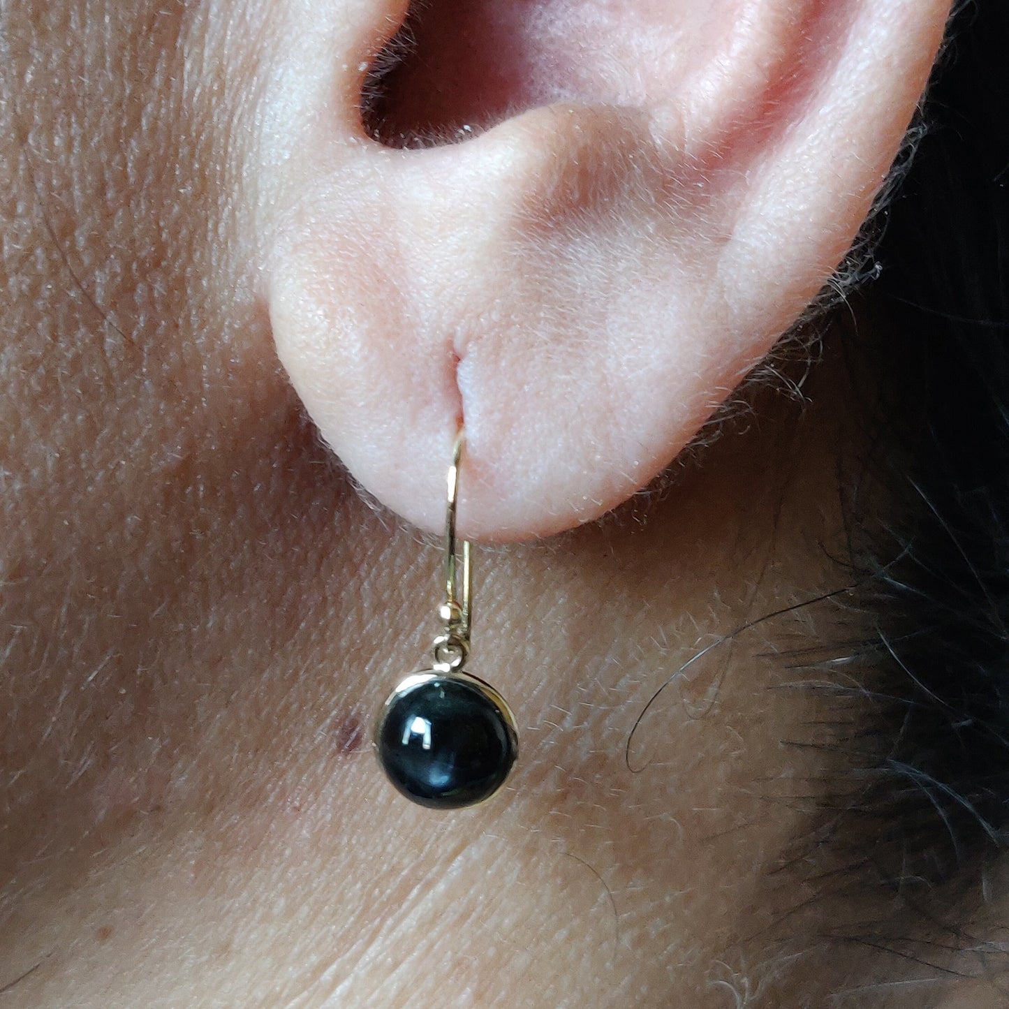 Natural Black Star Earrings, 14K Solid Yellow Gold Black Star Earrings, Bezel Earrings, September Birthstone, Drop Earrings, Birthday Gift