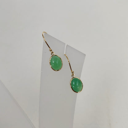 14K Gold Chrysoprase Earrings, Natural Chrysoprase  Bezel Earrings, 14K Solid Yellow Gold Earrings, June Birthstone, Drop Earrings