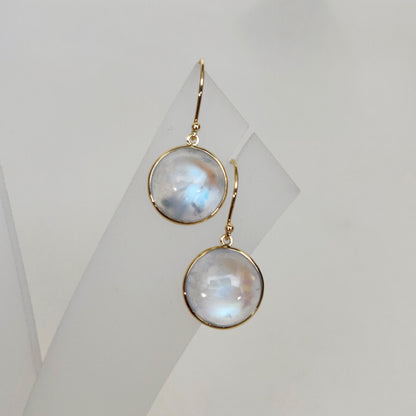 14K Gold Rainbow Moonstone Earrings, Natural Rainbow Moonstone Bezel Earrings, 14K Solid Yellow Gold Moonstone Earrings, June Birthstone