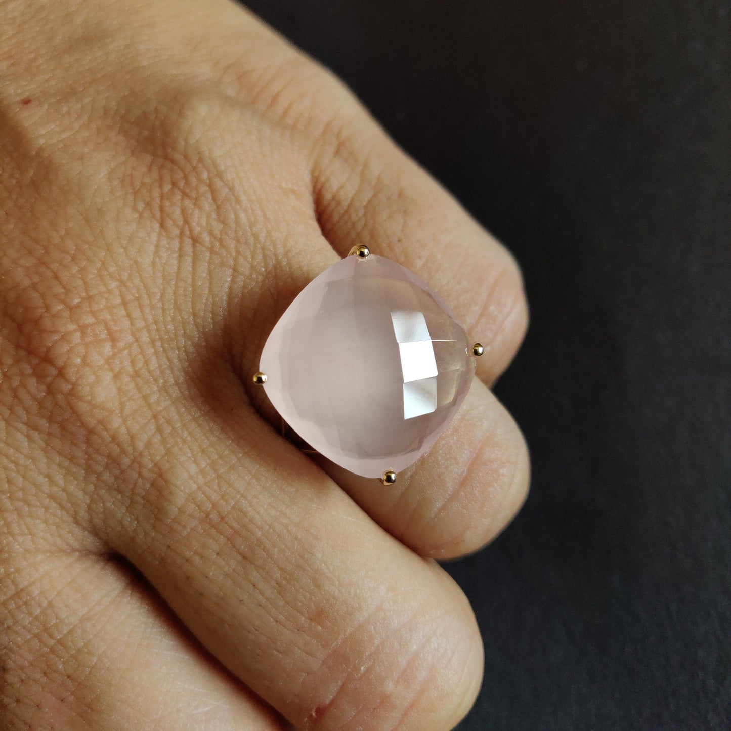 14K Yellow Solid Gold Gemstone Ring, Natural Rose Quartz Ring, January Birthstone, Christmas Gift, Rose Quartz Jewelry