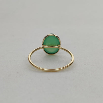 Natural Chrysoprase Ring, 14K Solid Yellow Gold Chrysoprase Ring ,May Birthstone Ring, Bezel Ring, Oval Ring, Anniversary Present