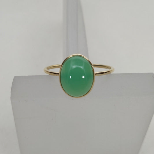 Natural Chrysoprase Ring, 14K Solid Yellow Gold Chrysoprase Ring ,May Birthstone Ring, Bezel Ring, Oval Ring, Anniversary Present