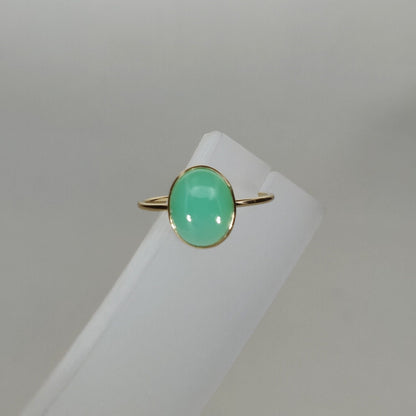 Natural Chrysoprase Ring, 14K Solid Yellow Gold Chrysoprase Ring ,May Birthstone Ring, Bezel Ring, Oval Ring, Anniversary Present