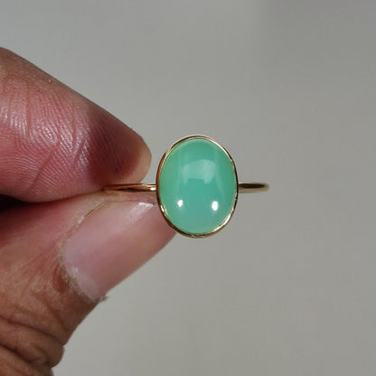 Natural Chrysoprase Ring, 14K Solid Yellow Gold Chrysoprase Ring ,May Birthstone Ring, Bezel Ring, Oval Ring, Anniversary Present