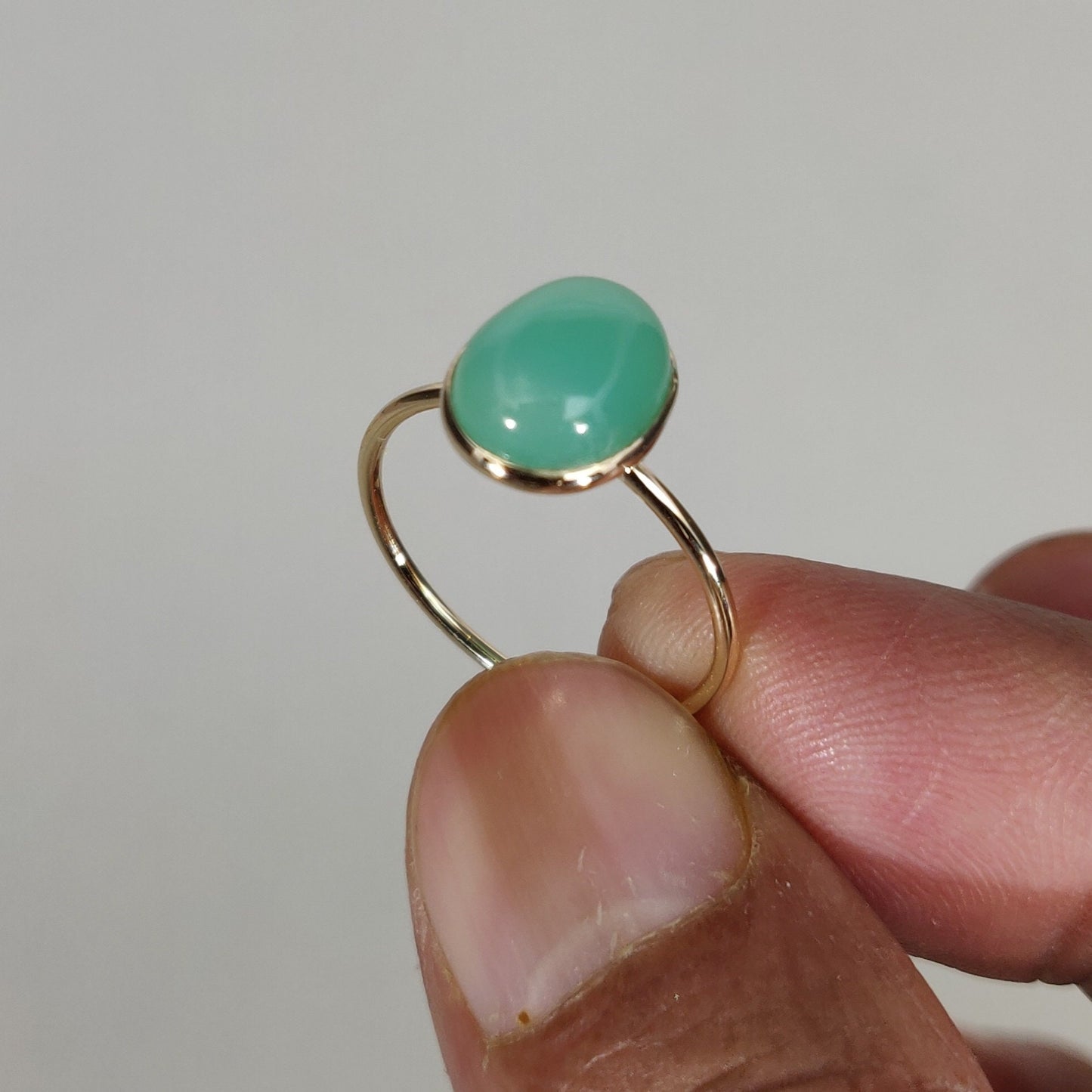 Natural Chrysoprase Ring, 14K Solid Yellow Gold Chrysoprase Ring ,May Birthstone Ring, Bezel Ring, Oval Ring, Anniversary Present