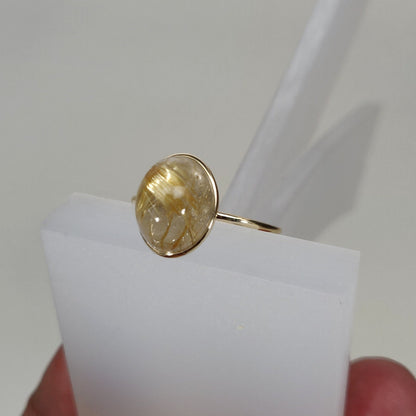 Natural Golden Rutile Ring, 14K Solid Yellow Gold Golden Rutile Ring, April Birthstone Ring, Bezel Ring, Oval Ring, Christmas Present