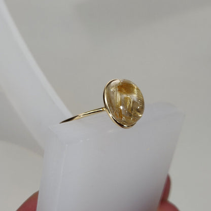 Natural Golden Rutile Ring, 14K Solid Yellow Gold Golden Rutile Ring, April Birthstone Ring, Bezel Ring, Oval Ring, Christmas Present