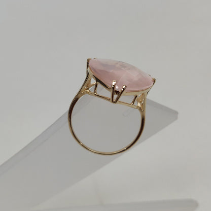 Natural Rose Quartz Ring, 14K Solid Yellow Gold Rose Quartz Ring, January Birthstone Ring, Prong Ring, Trillion Ring, Anniversary Present