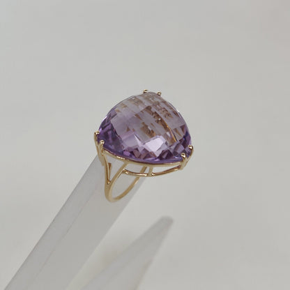 Natural Pink Amethyst Ring, 14K Solid Yellow Gold Pink Amethyst Ring, February Birthstone Ring, Prong Ring, Trillion Ring, Anniversary Gift