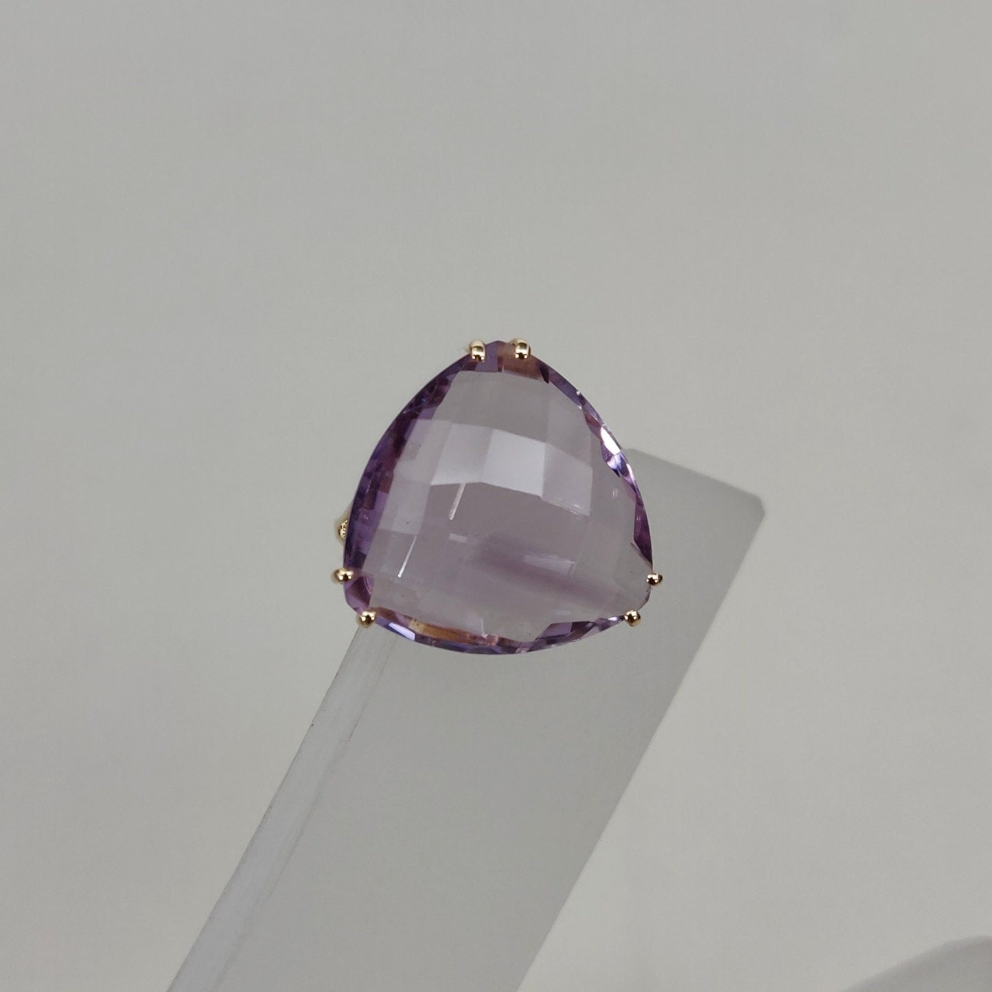 Natural Pink Amethyst Ring, 14K Solid Yellow Gold Pink Amethyst Ring, February Birthstone Ring, Prong Ring, Trillion Ring, Anniversary Gift