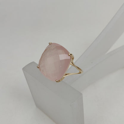 14K Yellow Solid Gold Gemstone Ring, Natural Rose Quartz Ring, January Birthstone, Christmas Gift, Rose Quartz Jewelry