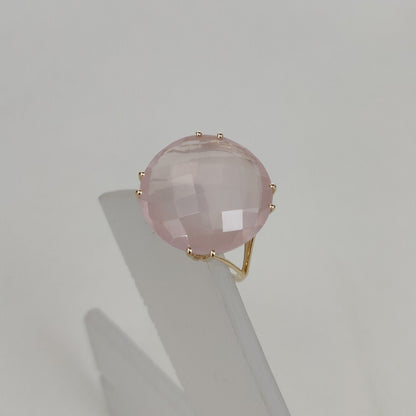 14K Yellow Solid Gold Gemstone Ring, Natural Rose Quartz Ring, January Birthstone, Rose Quartz Jewelry, Christmas Gift, Prong Ring