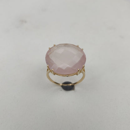 14K Yellow Solid Gold Gemstone Ring, Natural Rose Quartz Ring, January Birthstone, Rose Quartz Jewelry, Christmas Gift, Prong Ring