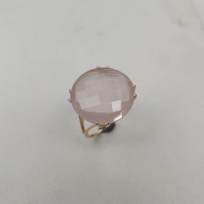 14K Yellow Solid Gold Gemstone Ring, Natural Rose Quartz Ring, January Birthstone, Rose Quartz Jewelry, Christmas Gift, Prong Ring