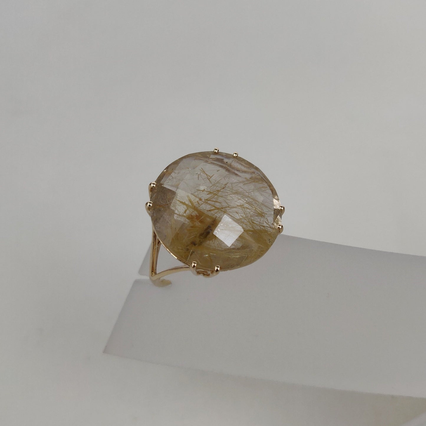 Natural Golden Rutile Ring, 14K Solid Yellow Gold Golden Rutile Ring, April Birthstone Ring, Prong Ring, Round Ring, Anniversary Present