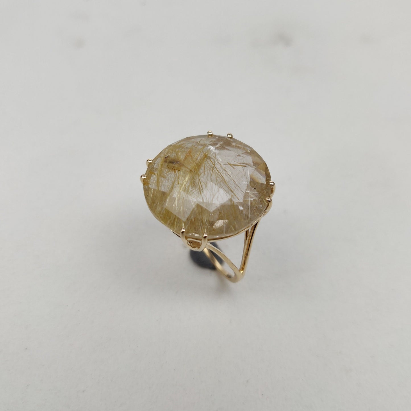 Natural Golden Rutile Ring, 14K Solid Yellow Gold Golden Rutile Ring, April Birthstone Ring, Prong Ring, Round Ring, Anniversary Present