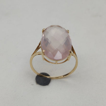 14K Yellow Solid Gold Gemstone Ring, Natural Rose Quartz Ring, January Birthstone, Rose Quartz Jewelry, Christmas Gift, Prong Ring