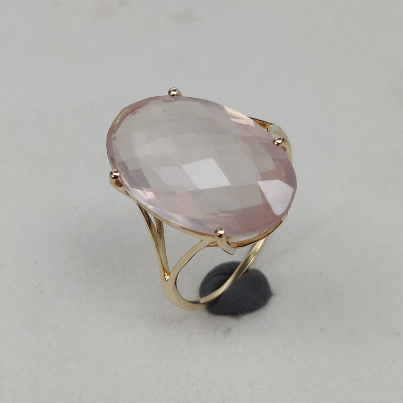 14K Yellow Solid Gold Gemstone Ring, Natural Rose Quartz Ring, January Birthstone, Rose Quartz Jewelry, Christmas Gift, Prong Ring