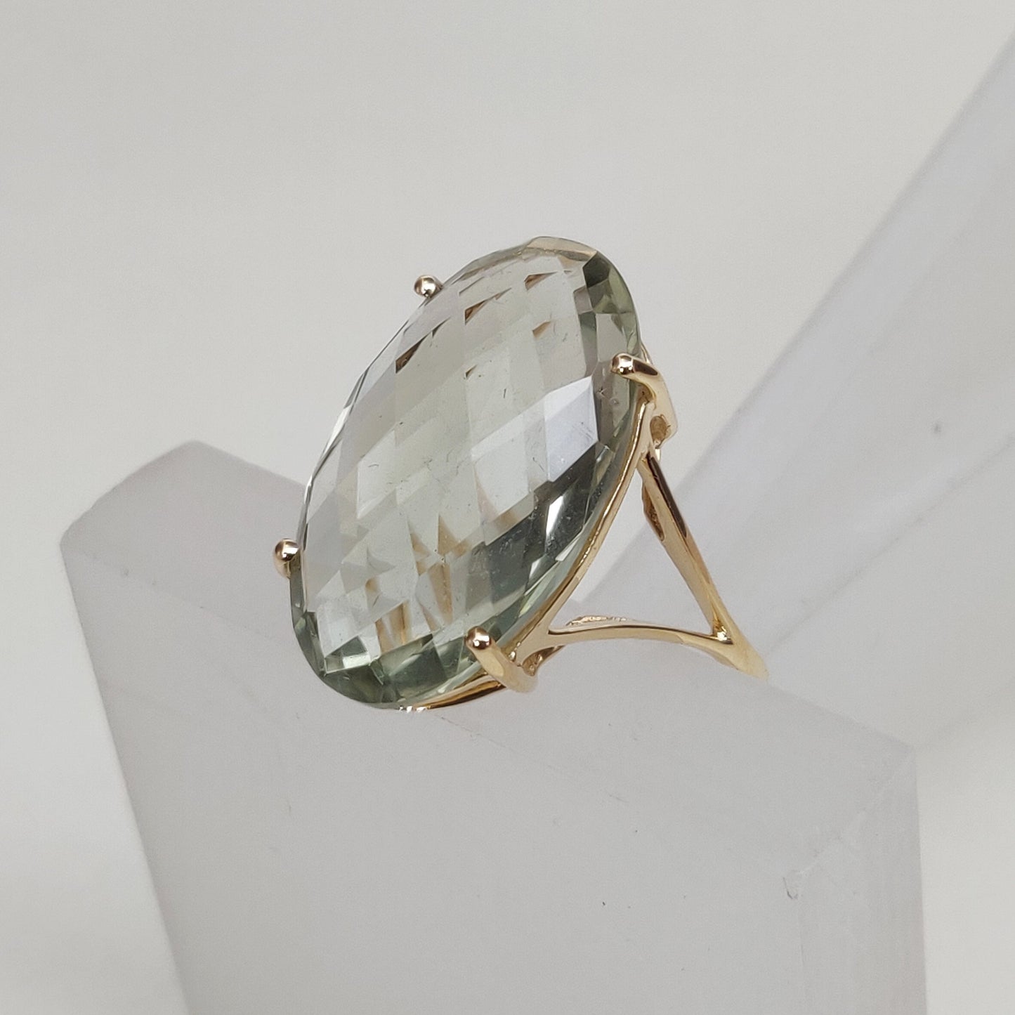 Natural Green Amethyst Ring, 14K Solid Yellow Gold Green Amethyst Ring, February Birthstone Ring, Prong Ring, Oval Ring, Christmas Present