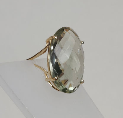 Natural Green Amethyst Ring, 14K Solid Yellow Gold Green Amethyst Ring, February Birthstone Ring, Prong Ring, Oval Ring, Christmas Present