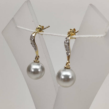 Pearl Diamonds 14K Solid Gold Earrings , Yellow 14K Gold Handmade Pearl Diamond Earrings , June Birthstone ,Diamond Jewelry, Pearl Drops