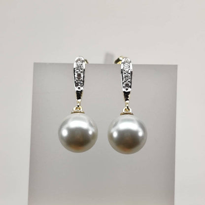 Pearl Diamonds 14K Solid Gold Earrings , Yellow 14K Gold Handmade Pearl Diamond Earrings , June Birthstone ,Diamond Jewelry, Pearl Drops