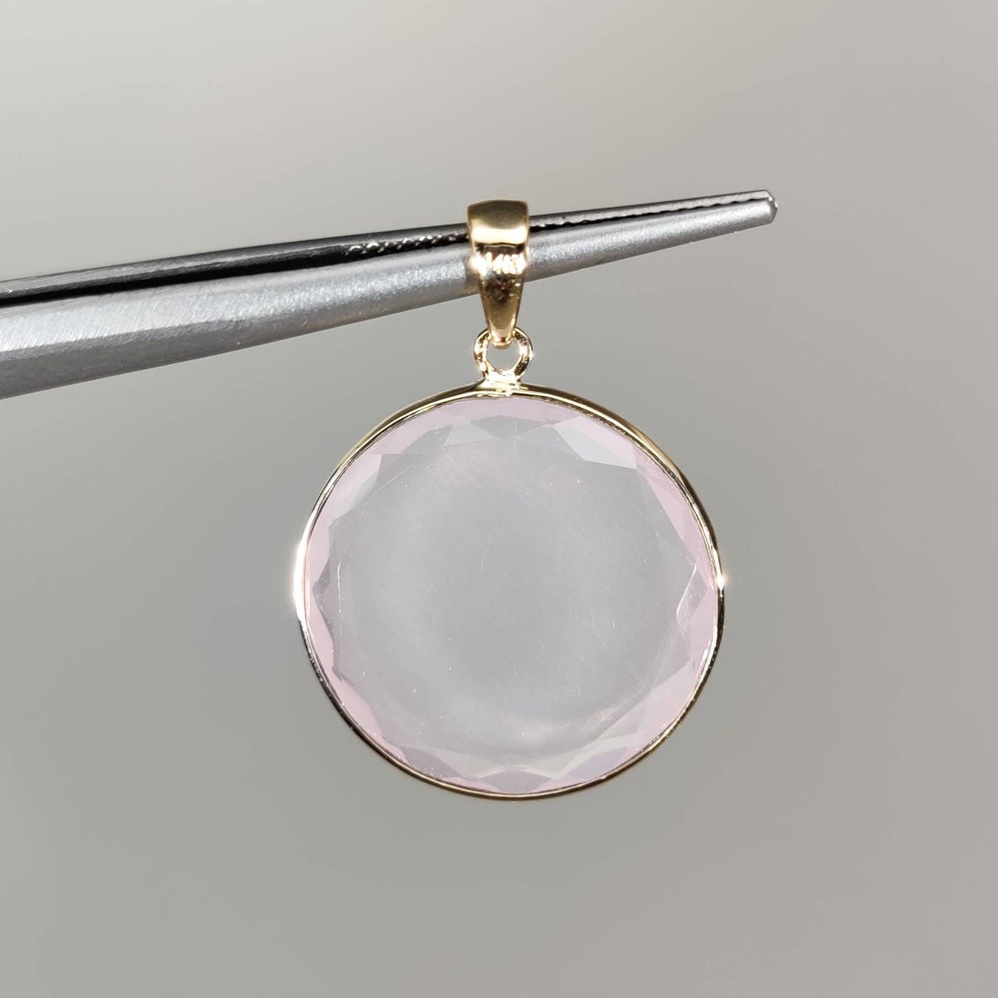 Natural Rose Quartz Pendant, 14K Solid Yellow Gold Rose Quartz Pendant, January Birthstone , Bezel Pendant, Round Pendant, Christmas Gift