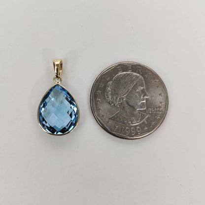 Natural Sky Blue Topaz Pendant, 14K Solid Gold Sky Blue Topaz Pendant, Solid Gold Bezel Pear Pendant, December Birthstone, Christmas Gift