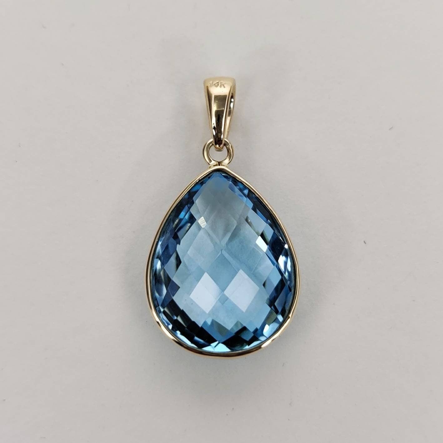 Natural Sky Blue Topaz Pendant, 14K Solid Gold Sky Blue Topaz Pendant, Solid Gold Bezel Pear Pendant, December Birthstone, Christmas Gift