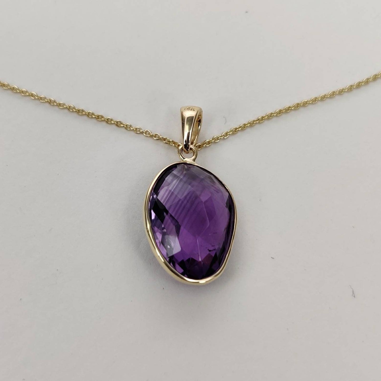 Colgante de amatista violeta natural, colgante de amatista violeta de oro macizo de 14 quilates, collar con colgante de oro macizo, piedra natal de febrero, regalo de Navidad