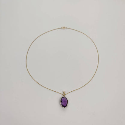 Colgante de amatista violeta natural, colgante de amatista violeta de oro macizo de 14 quilates, collar con colgante de oro macizo, piedra natal de febrero, regalo de Navidad