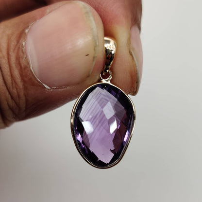 Colgante de amatista violeta natural, colgante de amatista violeta de oro macizo de 14 quilates, collar con colgante de oro macizo, piedra natal de febrero, regalo de Navidad