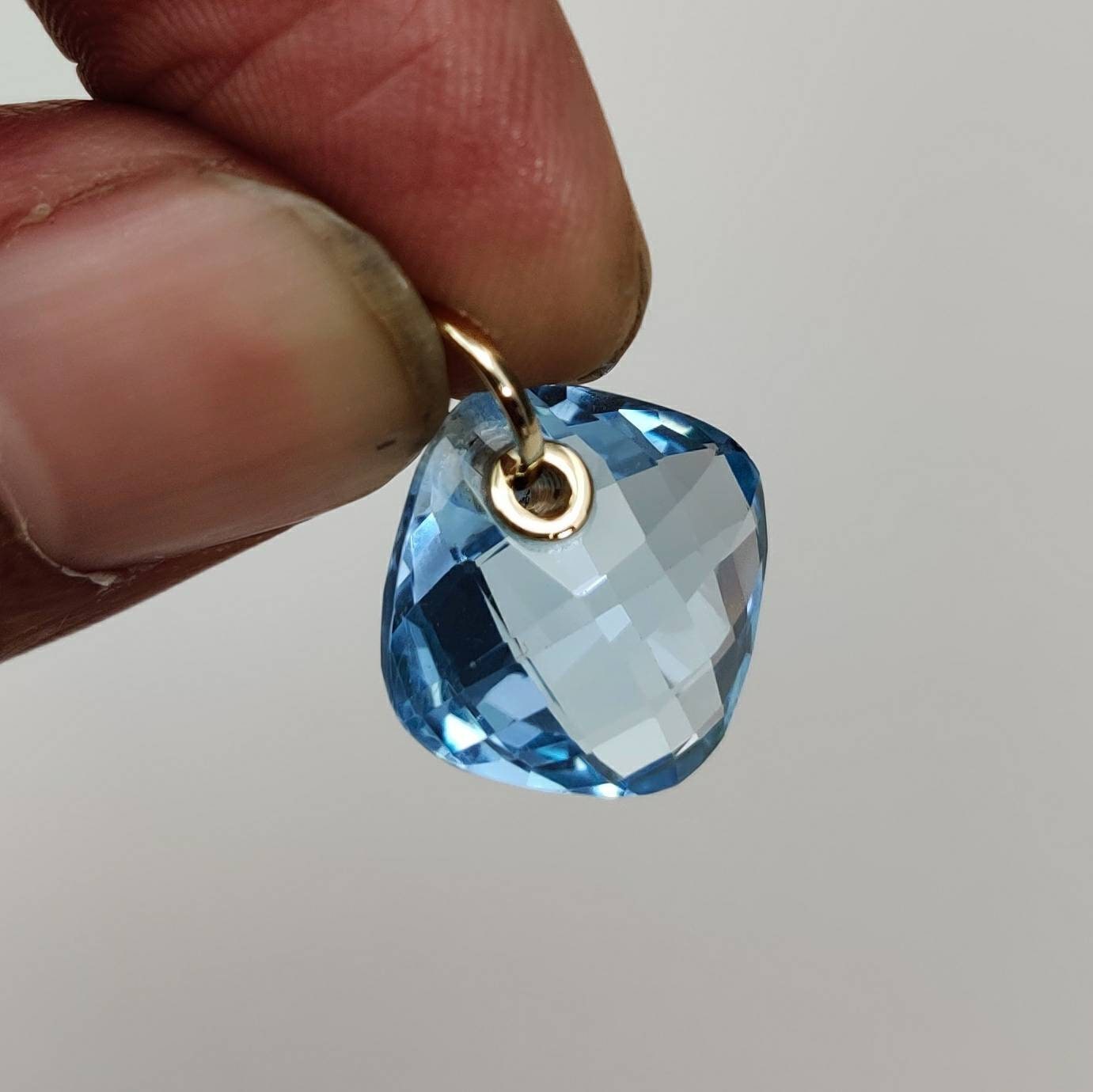 Natural Sky Blue Topaz Pendant, 14K Solid Gold Sky Blue Topaz Pendant, Solid Gold Drill Pendant, December Birthstone, Christmas Gift