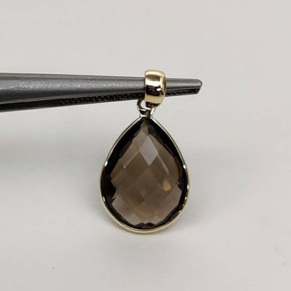 Natural Smoky Quartz Pendant, 14K Solid Yellow Gold Smoky Quartz Pendant, Solid Gold Pear Bezel Pendant, June Birthstone, Christmas Gift