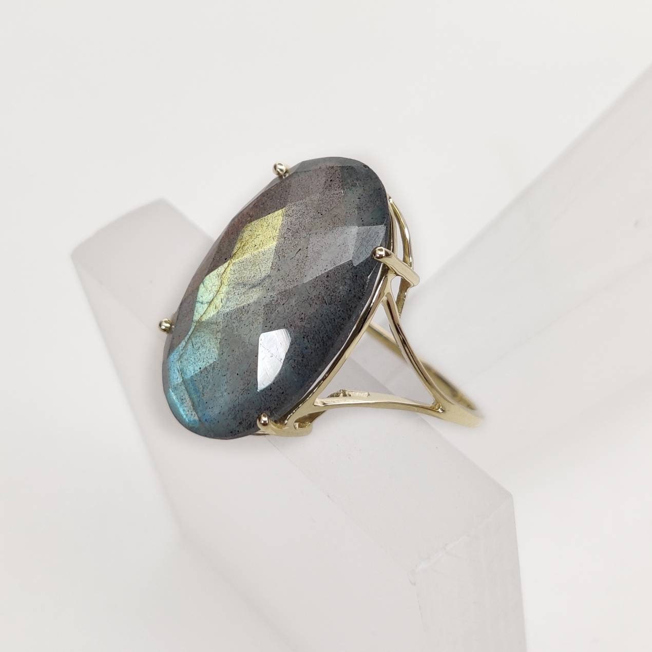 Natural Labradorite Ring, 14K Solid Yellow Gold Labradorite Ring, August Birthstone Ring, Anniversary Gift, Labradorite Jewelry