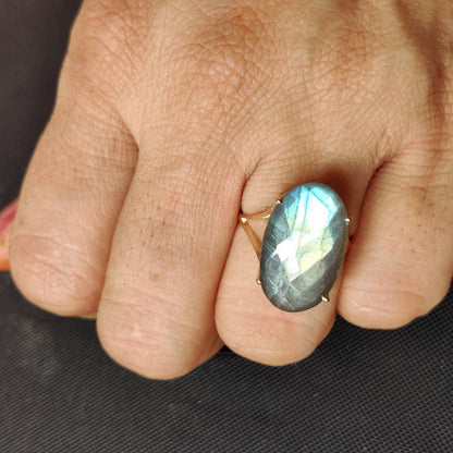 Natural Labradorite Ring, 14K Solid Yellow Gold Labradorite Ring, August Birthstone Ring, Anniversary Gift, Labradorite Jewelry