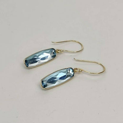 Natural Sky Blue Topaz Earrings, 14K Solid Yellow Gold Sky Blue Topaz Earrings, December Birthstone, Dangler Earrings, Anniversary Gift