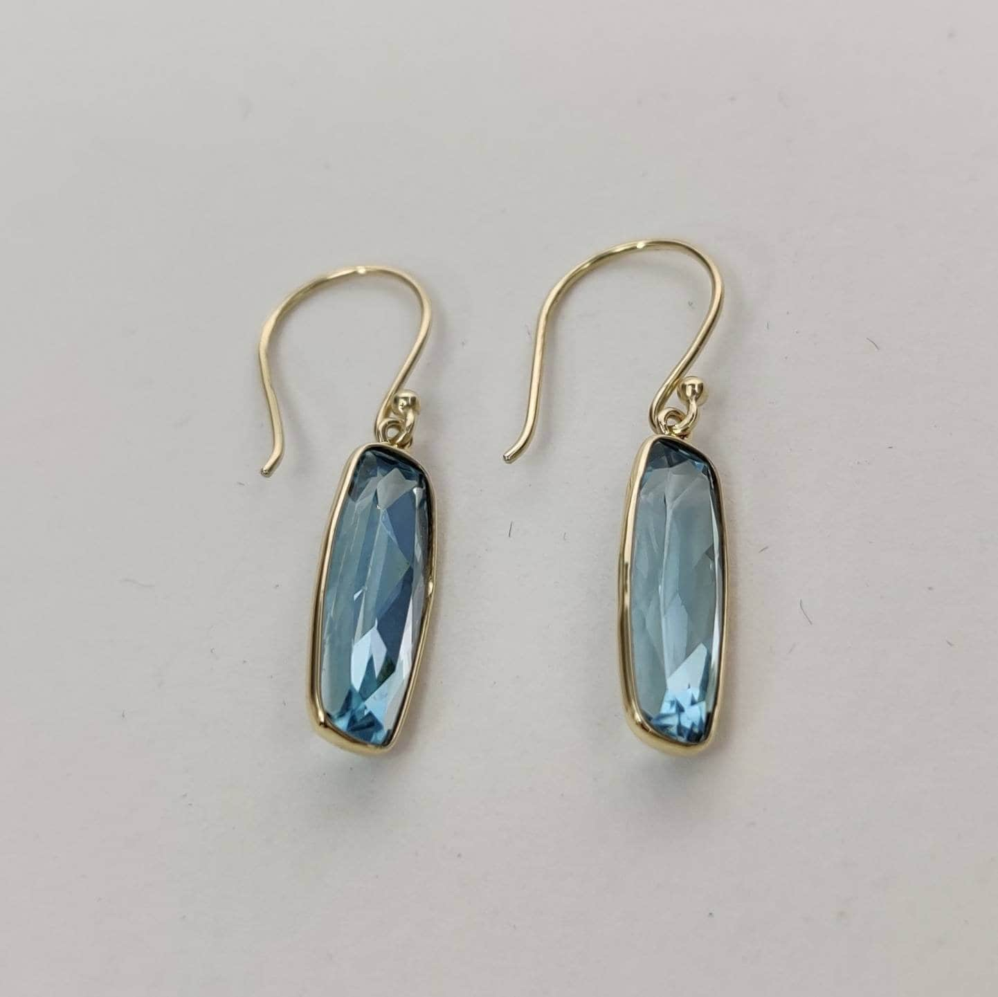 Natural Sky Blue Topaz Earrings, 14K Solid Yellow Gold Sky Blue Topaz Earrings, December Birthstone, Dangler Earrings, Anniversary Gift