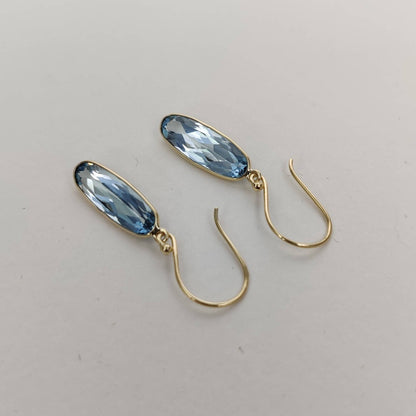 Natural Sky Blue Topaz Earrings, 14K Solid Yellow Gold Sky Blue Topaz Earrings, December Birthstone, Dangler Earrings, Christmas Present