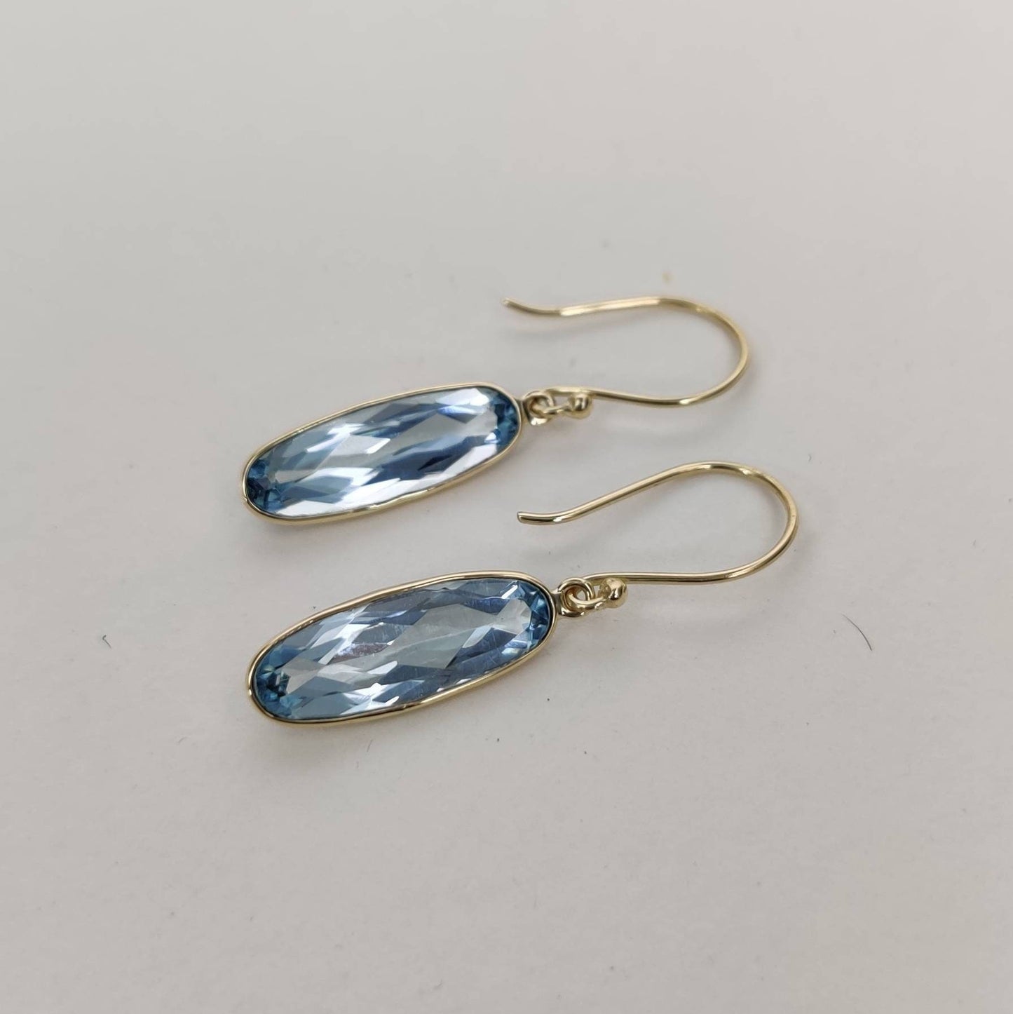 Natural Sky Blue Topaz Earrings, 14K Solid Yellow Gold Sky Blue Topaz Earrings, December Birthstone, Dangler Earrings, Christmas Present