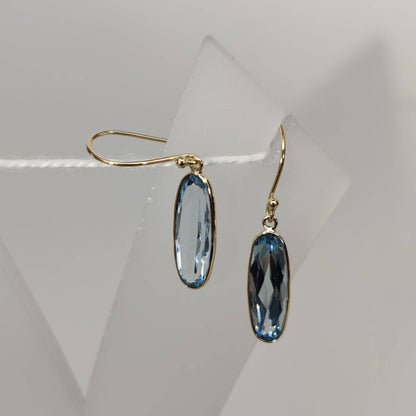 Natural Sky Blue Topaz Earrings, 14K Solid Yellow Gold Sky Blue Topaz Earrings, December Birthstone, Dangler Earrings, Christmas Present